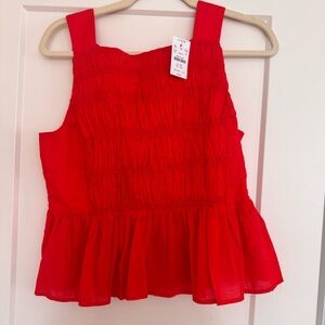 J. Crew red smocked peplum top with tags